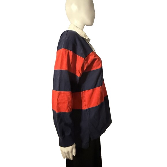 Polo Ralph Lauren Rugby Shirt Blue Red Striped LS Y2K Preppy Sports SZ L (16-18) - Picture 2 of 10
